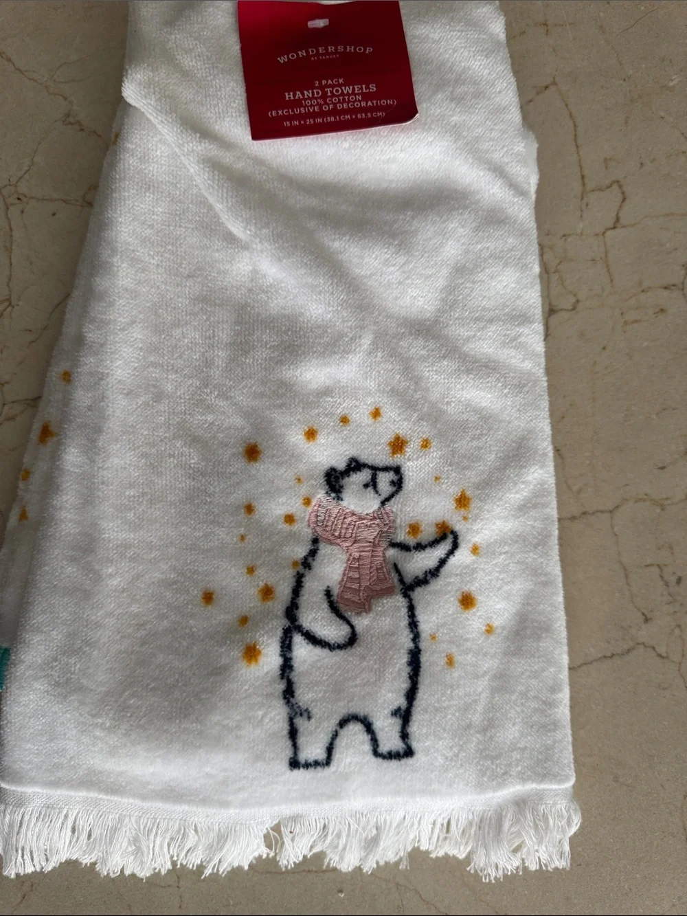 Wondershop Hand Towels with Polar Bear Embroidery and Yellow Stars ⭐️ 2 pack NWT